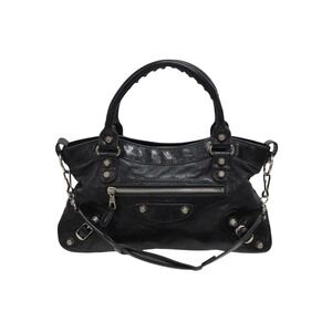 BALENCIAGA The City Handbag Shoulder Bag Black Calfskin Leather